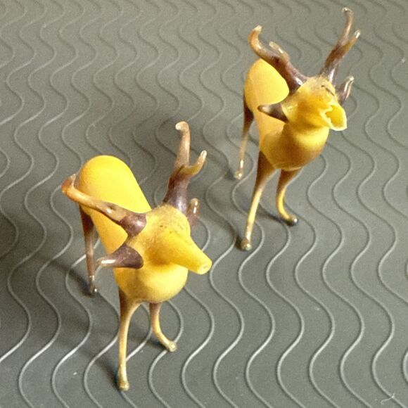 Vtg German Handblown Glass 4 Point Stag Figurine 2" Lot of 2 Amber Brown Bimini? - Picture 5 of 12